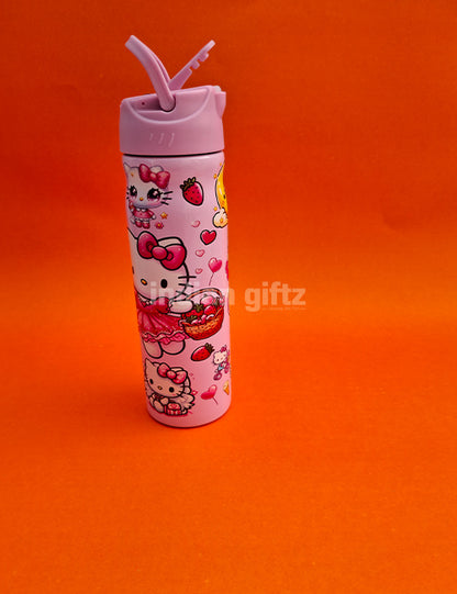 Hello Kitty Pink Insulated Stainless Steel Water Bottle – 500ml Double Wall Sipper with Straw – 500ml Hot & Cold Thermos with Straw.  Suitable for Kids &, housewarming & Return gift