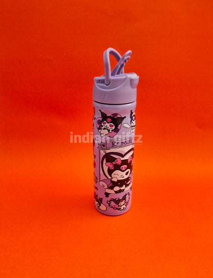 Kuromi Pink Insulated Stainless Steel Water Bottle – 500ml Double Wall Sipper with Straw – 500ml Hot & Cold Thermos with Straw.  Suitable for Kids &, housewarming & Return gift