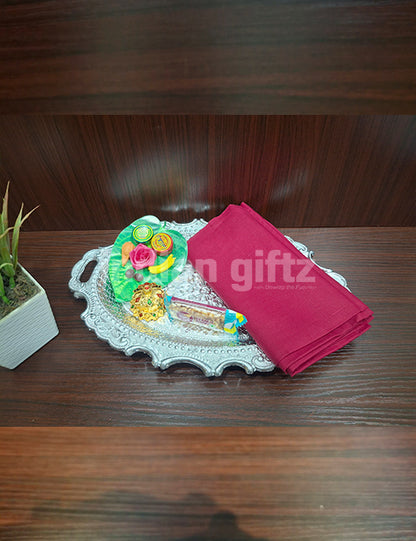 Silver Plastic Handle Tray Blouse Thambullam Bag Set