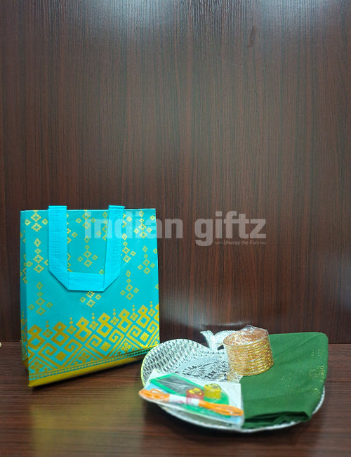 Silver Apple Shape Plastic Tray Thambullam Bag Set