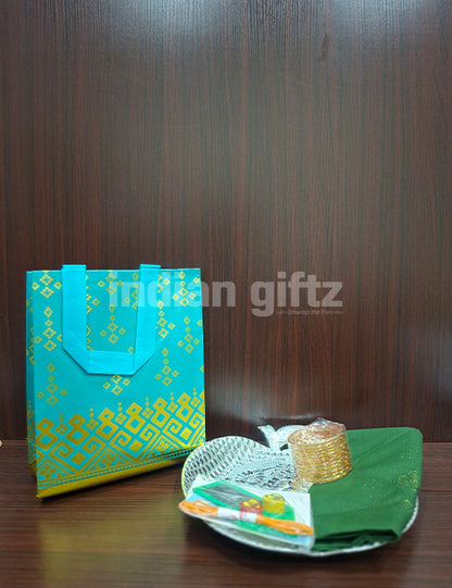 Silver Apple Shape Plastic Tray Thambullam Bag Set