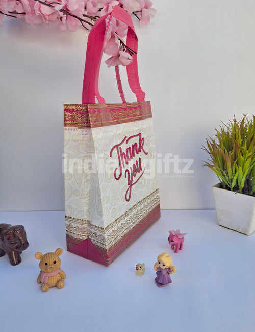 Pink with White Thank You Non Woven Bag For|Wedding| Birthday | Housewarming| All Events  (10 × 7 inch)