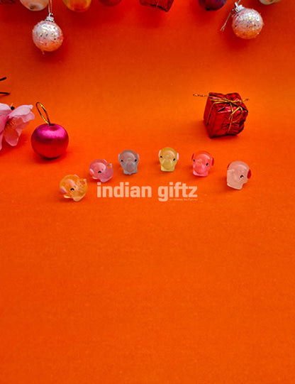 Miniature Figurines Resin Glowing Multi Colour Elephant 1 Set 6 Pcs.  Gifting, Home Decor, Table, Car Dashboard Office Table