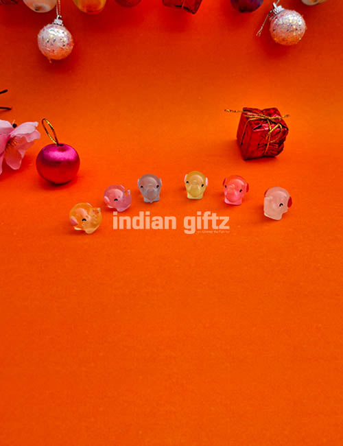 Miniature Figurines Resin Glowing Multi Colour Elephant 1 Set 6 Pcs.  Gifting, Home Decor, Table, Car Dashboard Office Table