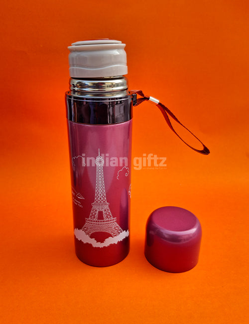 Eiffel Tower Kids Insulated Stainless Steel Flask – 500ml Hot & Cold Thermos with Straw.  Suitable for return Gift, housewarming & Return gift