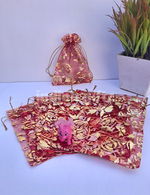 Flower Printed Potli Bags for Return Gift ,Wedding Party Favor Gift Bags Drawstring Pouches Pack Of 25 Bags (5 x 4 inch)
