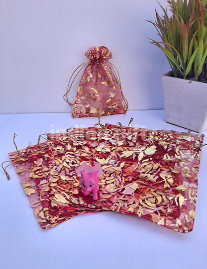 Flower Printed Potli Bags for Return Gift ,Wedding Party Favor Gift Bags Drawstring Pouches Pack Of 25 Bags (5 x 4 inch)