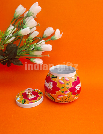 Pichwai Cow Orange Printed Jar Gift For Housewarming, Navratri and Pooja