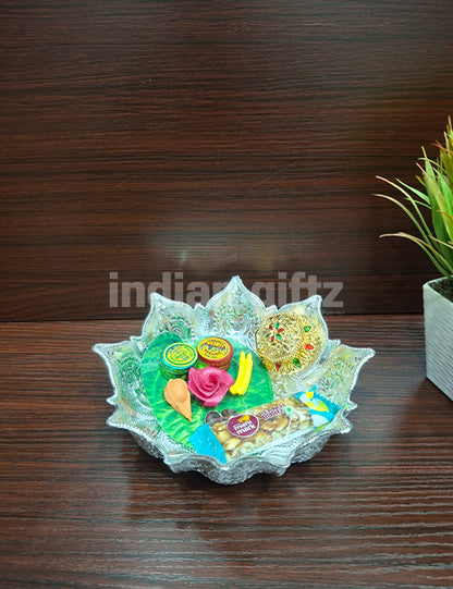 Silver Plated Lotus Decorative Bowl Thambullam Set