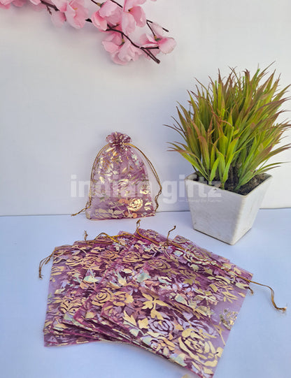 Flower Printed Potli Bags for Return Gift ,Wedding Party Favor Gift Bags Drawstring Pouches Pack Of 50 Bags (6 x 4 inch)