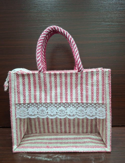 Pink Lined  Window Jute Bag