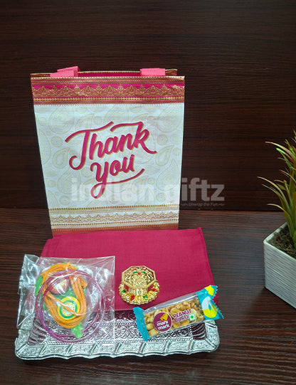 Silver Plastic Tray Blouse Thambullam Bag Set