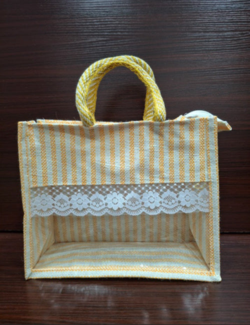 Yellow Lined  Window Jute Bag