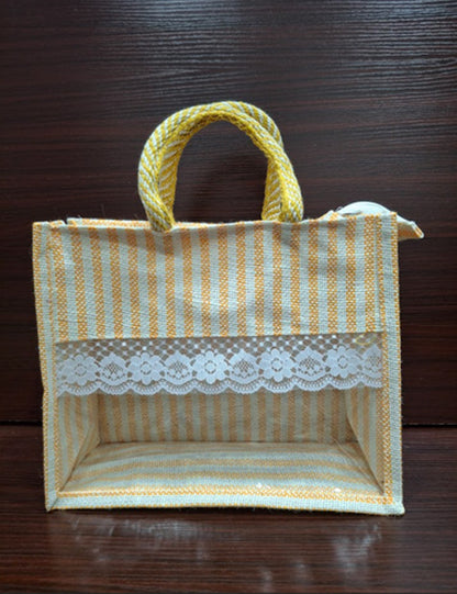 Yellow Lined  Window Jute Bag
