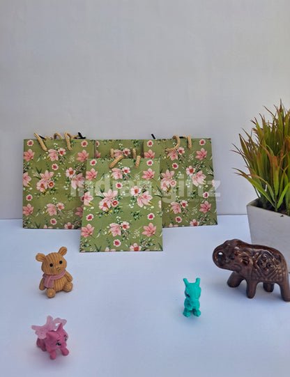Green Printed Paper Gift Bags for Return Gifts | Weddings | Birthday  (6 × 4 inch)