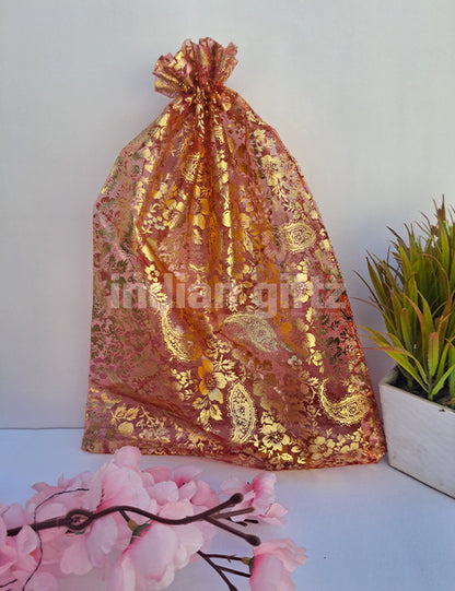 Flower Printed Potli Bags for Return Gift ,Wedding Party Favor Gift Bags Drawstring Pouches Pack Of 25 Bags (12 x 10 inch)