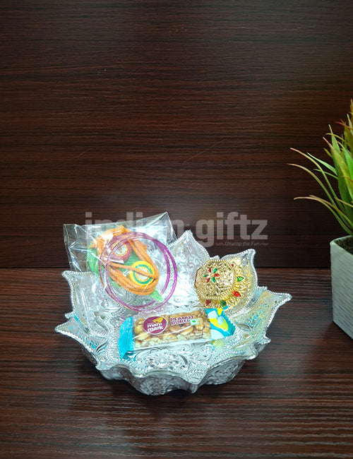 Silver Plated Lotus Decorative Bowl Thambullam Set