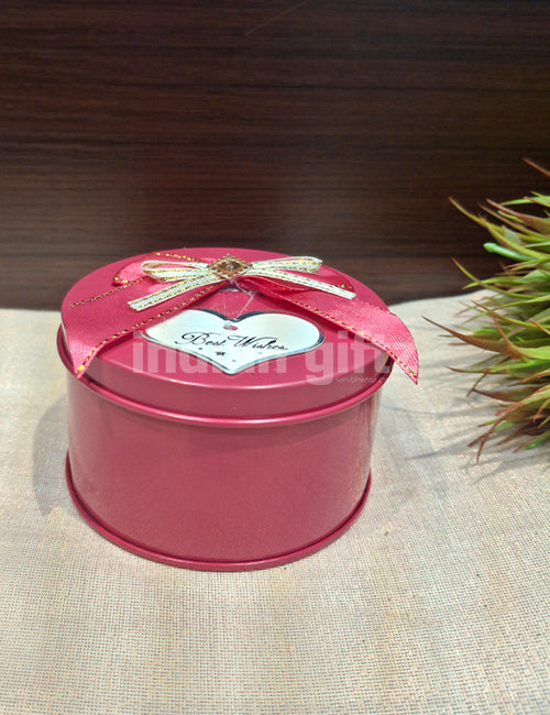 Pink Round Empty Decorative Tin Box