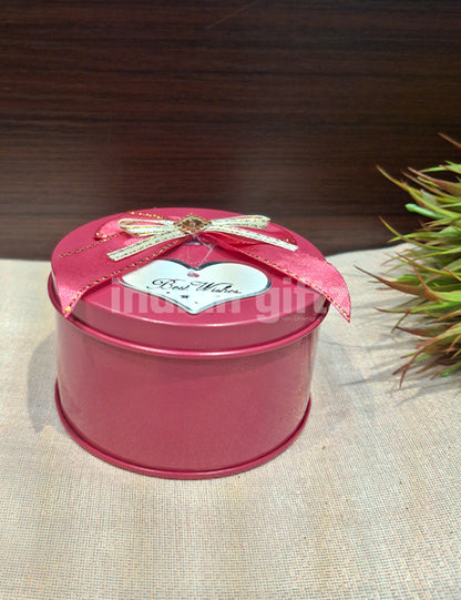 Pink Round Empty Decorative Tin Box