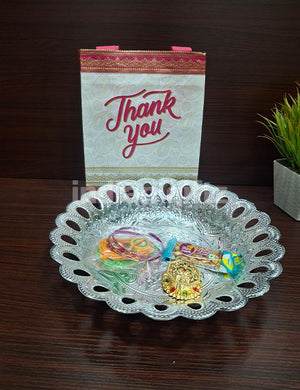 Round Silver Plastic Tray Thambullam Bag Set