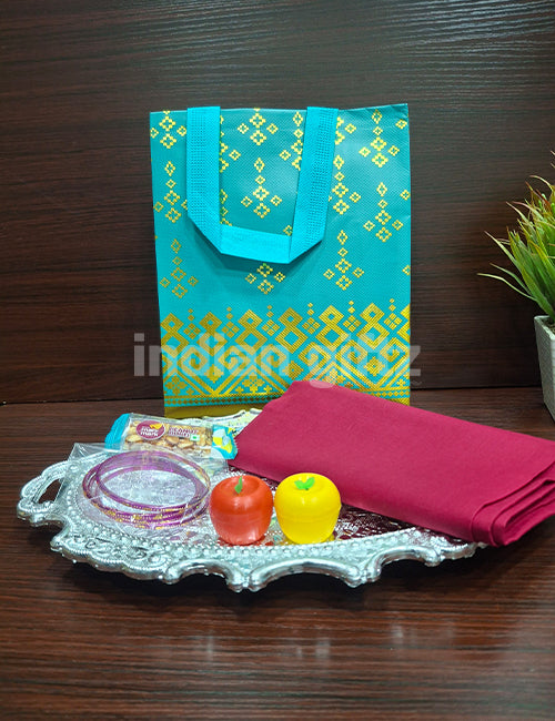 Silver Plastic Handle Tray Blouse Thambullam Bag Set