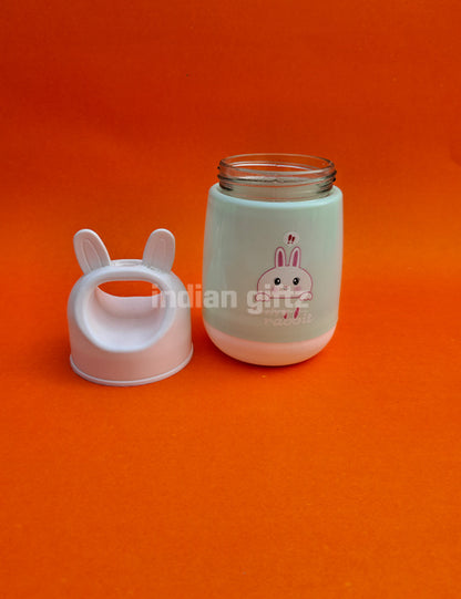 Kids Glass Water Bottle with Rabbit Design – 250ml Insulated Hot & Cold Sipper.  Suitable for Kids &, housewarming & Return gift