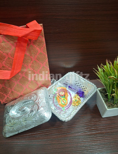 Non Woven Gift Bag with Silver Plastic Box Thambullam Set