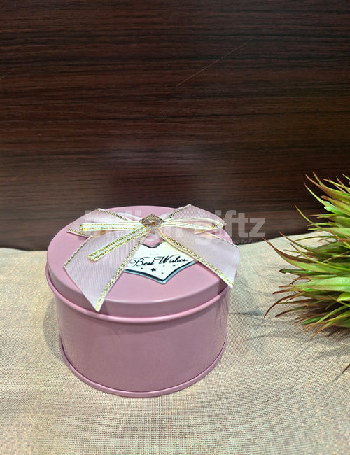 Baby Pink Round Empty Decorative Tin Box