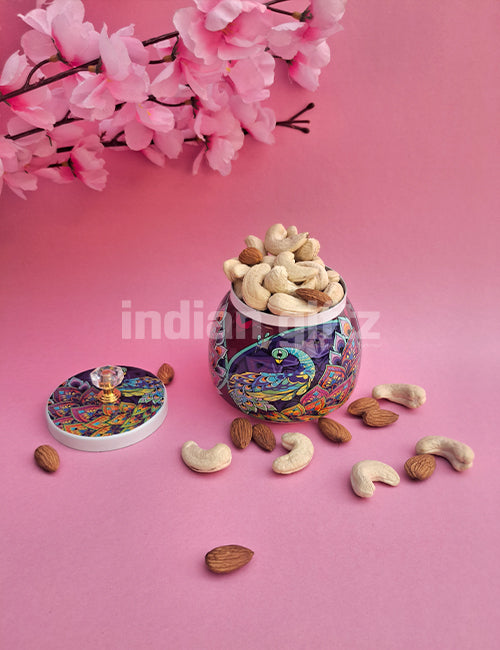 Pichwai Peacock Printed Jar Gift For Housewarming, Navratri and Pooja