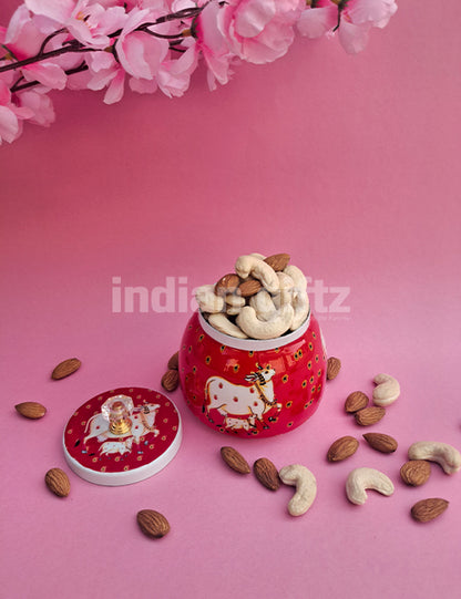 Pichwai Cow Red Printed Jar Gift For Housewarming, Navratri and Pooja Red