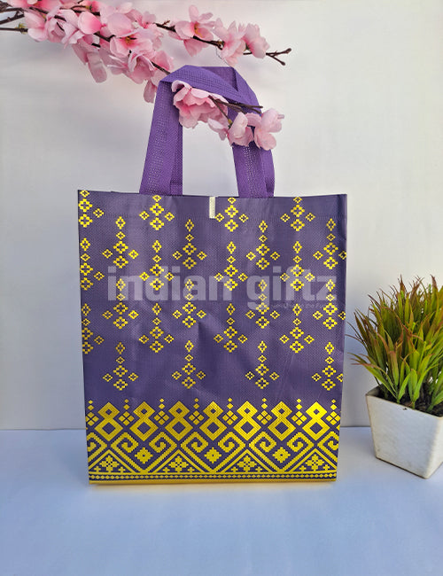 Purple With Golden Patern Printed Non Woven Bag For|Wedding| Birthday | Housewarming| All Events (13 × 10 inch)