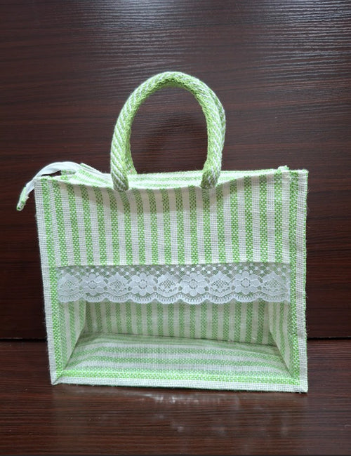 Green Lined  Window Jute Bag