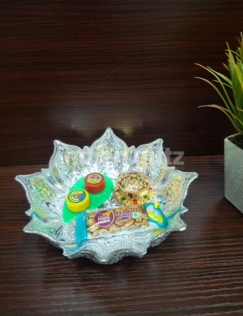 Silver Plated Lotus Decorative Bowl Thambullam Set