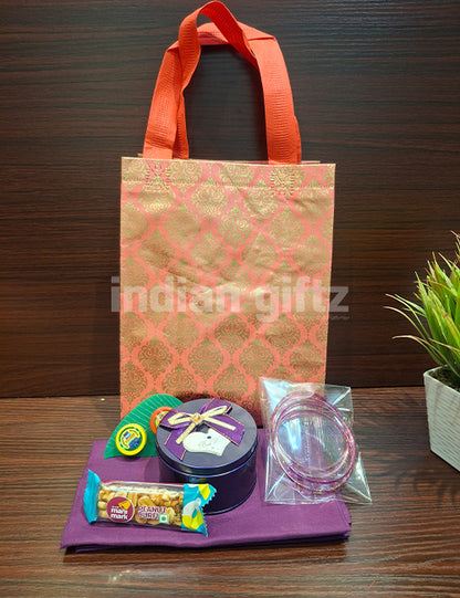 Non Woven Gift Bag with Blouse Round Tin Thambullam Set