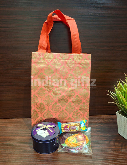 Non Woven Gift Bag with Round Tin Thambullam Set
