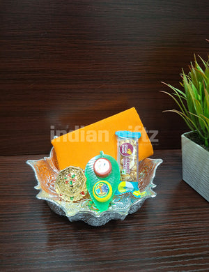 Silver Plated Lotus Decorative Bowl Blouse Thambullam Set