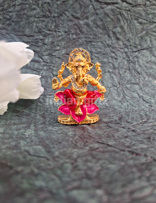 Gold Plated with Stone Lord Ganesha Car Statue