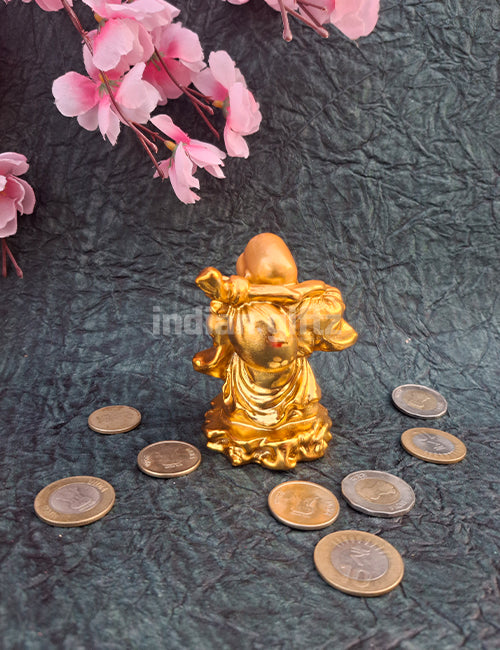 Golden Laughing Buddha Happy Man Decorative Showpiece-Polyresin