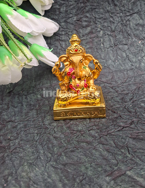 Polyresin Golden Colour Plated Ganesha Car Dashboard Statue, showcase & Return Gift