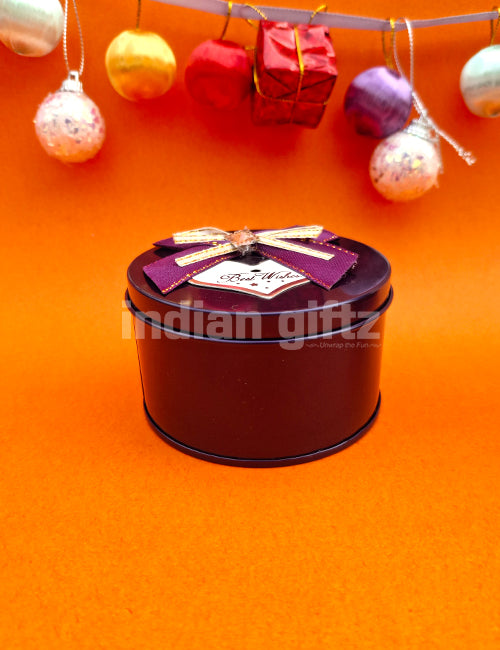 Violet Round Empty Decorative Tin Box