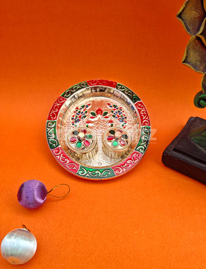 Multi Colour Peacock Kumkum Platter (6x6 Inch)