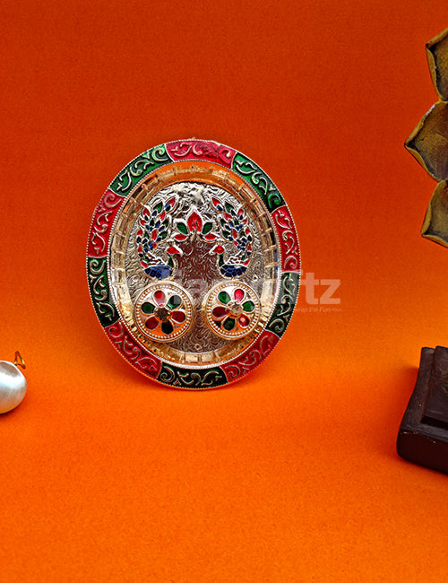 Multi Colour Peacock Kumkum Platter (6x6 Inch)