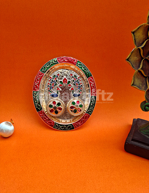 Multi Colour Peacock Kumkum Platter (6x6 Inch)