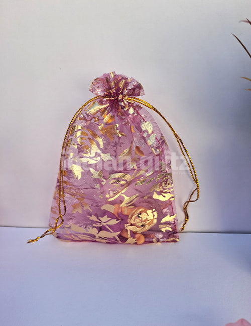 Flower Printed Potli Bags for Return Gift ,Wedding Party Favor Gift Bags Drawstring Pouches Pack Of 50 Bags (6 x 4 inch)