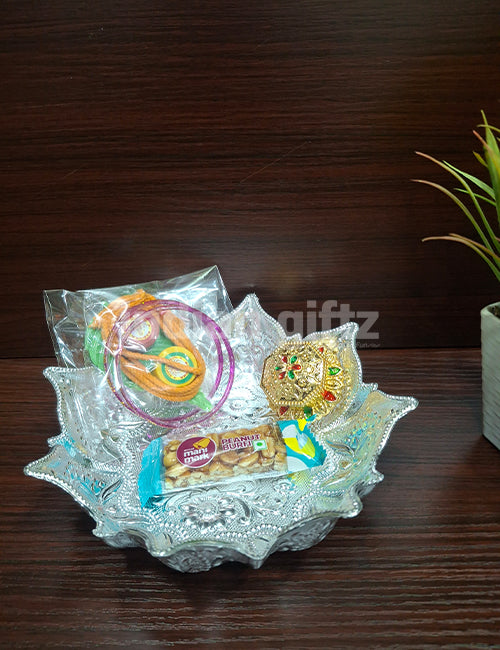 Silver Plated Lotus Decorative Bowl Thambullam Set