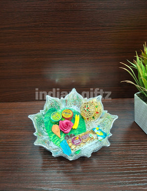 Silver Plated Lotus Decorative Bowl Thambullam Set