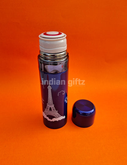 Eiffel Tower Kids Insulated Stainless Steel Flask – 500ml Hot & Cold Thermos with Straw.  Suitable for return Gift, housewarming & Return gift