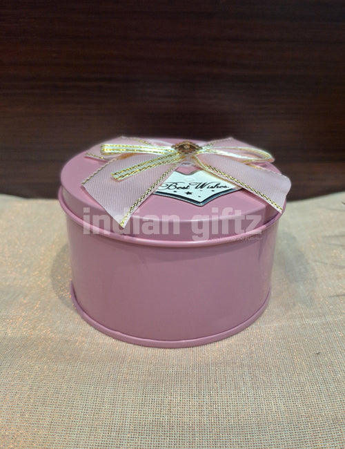 Baby Pink Round Empty Decorative Tin Box