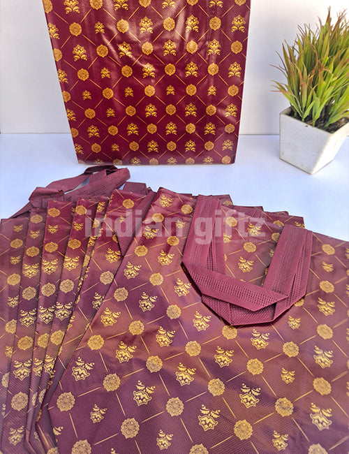 Maroon with Golden Patern Non Woven Bag For|Wedding| Birthday | Housewarming| All Events  (12 × 9 inch)