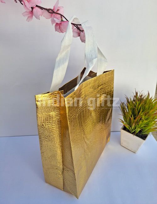 Golden Metallic  Non-Woven Gift Bag|Wedding| Birthday | Housewarming| All Events  (12 × 9 inch)